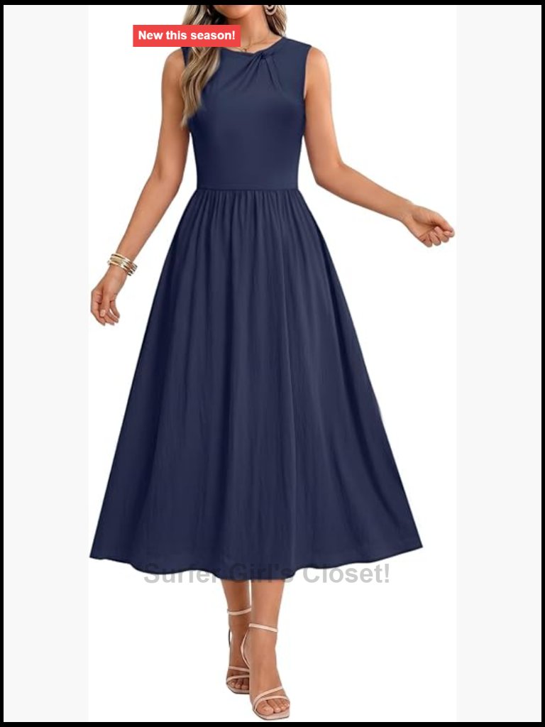 Sleeveless Maxi Dress With Pocket Crewneck Twist Knot Stretchy A Line Summer